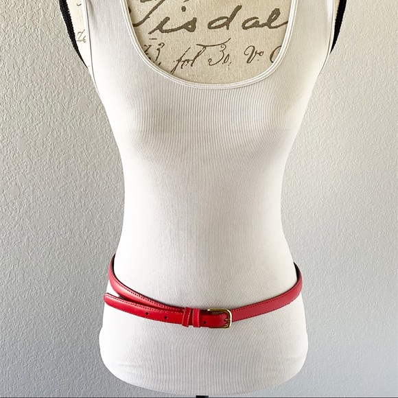 Red Leather Belt With Gold Buckle Size Medium - Picture 3 of 9